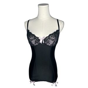 Victorias Secret Sexy Little Things Black Pink Lace Bow Bustier Bra Top Cami Y2K